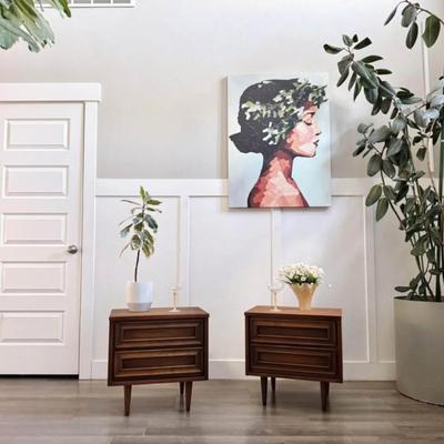 Pair of Vintage Mid Century 2-Drawer Encased Framed Facade Walnut Nightstands w/Tapered Legs by Union Made