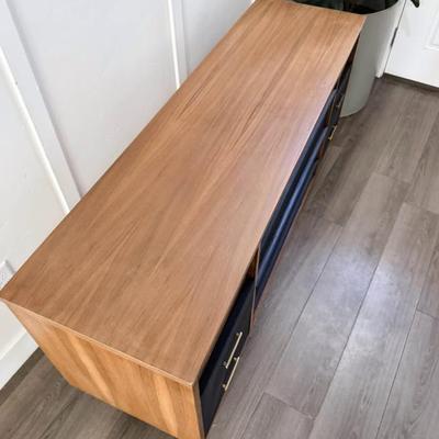 Vintage Mid Century 2-Cubby, 7-Drawer Dresser Credenza w/Sculptural Wood Pulls, Original Brass Hardware & Tapered Legs by Bassett