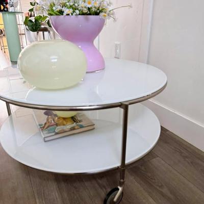 Vintage Postmodern 1980’s White Glass & Tubular Chrome “Strind” Coffee Table by Ehlen Johansson for Ikea, Sweden