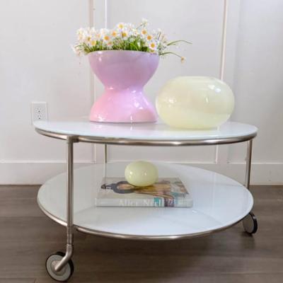 Vintage Postmodern 1980’s White Glass & Tubular Chrome “Strind” Coffee Table by Ehlen Johansson for Ikea, Sweden