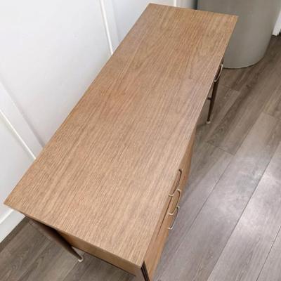 Vintage Mid Century 4-Drawer Writing Desk w/Brass Hardware & Tapered Metal Legs