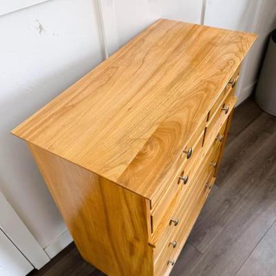 Vintage Mid Century 5-Drawer Highboy Dresser w/Chrome Pulls & Tapered Legs by LA Period Furniture