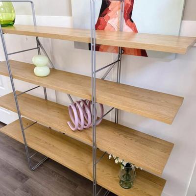 Circa 2002 Discontinued Chrome & Natural Wood Enetri “Moment Bookcase” 1980’s Repro by Niels Gammelgaard for Ikea• Sweden