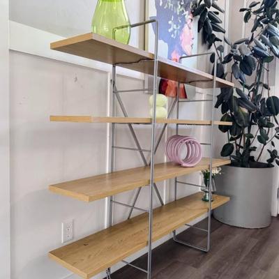 Circa 2002 Discontinued Chrome & Natural Wood Enetri “Moment Bookcase” 1980’s Repro by Niels Gammelgaard for Ikea• Sweden
