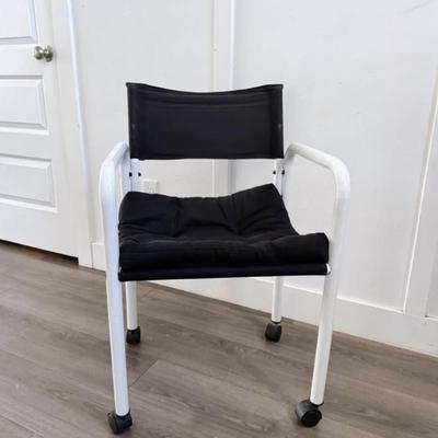 Vintage Postmodern White Powder Coated Tubular Sling Chair Desk Office w/Black Upholstery & Black Casters