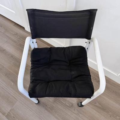 Vintage Postmodern White Powder Coated Tubular Sling Chair Desk Office w/Black Upholstery & Black Casters