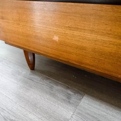 Vintage Mid Century 9-Drawer Walnut Dresser Credenza w/Thick Sculptural Drawer Facade & Tapered Legs