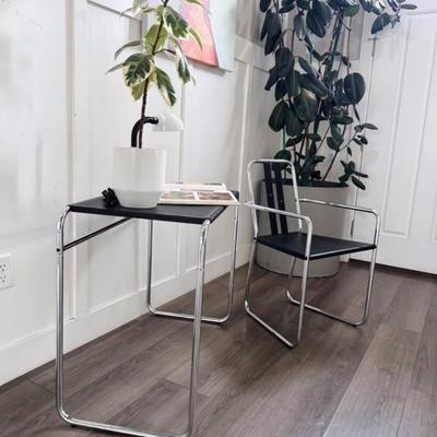 Vintage 1980’s Postmodern Black Sheet Metal & Tubular Chrome Framed Bauhaus Perforated Desk & “Innovator” Chair by Habitat