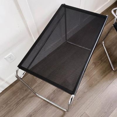 Vintage 1980’s Postmodern Black Sheet Metal & Tubular Chrome Framed Bauhaus Perforated Desk & “Innovator” Chair by Habitat
