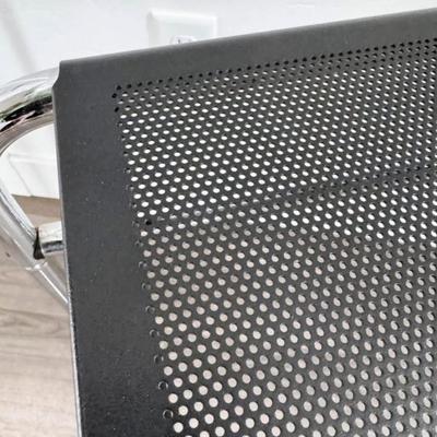 Vintage 1980’s Postmodern Black Sheet Metal & Tubular Chrome Framed Bauhaus Perforated Desk & “Innovator” Chair by Habitat