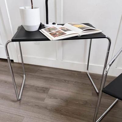 Vintage 1980’s Postmodern Black Sheet Metal & Tubular Chrome Framed Bauhaus Perforated Desk & “Innovator” Chair by Habitat
