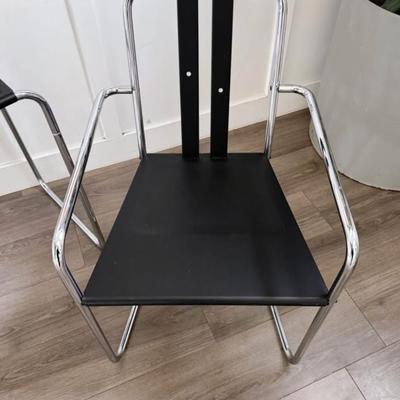 Vintage 1980’s Postmodern Black Sheet Metal & Tubular Chrome Framed Bauhaus Perforated Desk & “Innovator” Chair by Habitat