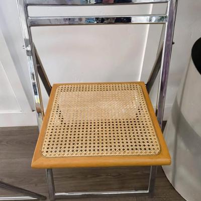 Set of 4 Vintage Mid Century Italian Style Caned Folding Dining Chairs w/Chrome Frame • Made in Taiwan