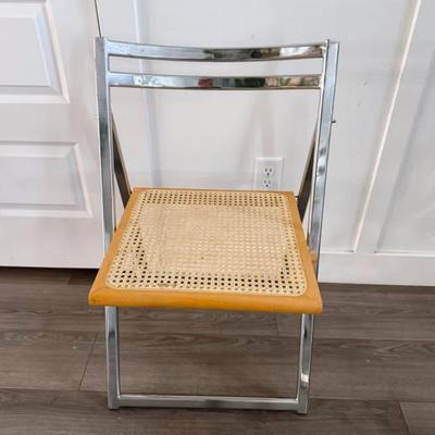 Set of 4 Vintage Mid Century Italian Style Caned Folding Dining Chairs w/Chrome Frame • Made in Taiwan