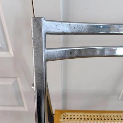 Set of 4 Vintage Mid Century Italian Style Caned Folding Dining Chairs w/Chrome Frame • Made in Taiwan