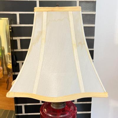 Vintage Cranberry Glass Oil Lamp Converted to Electric Table Lamp