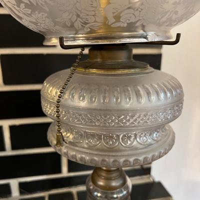 Vintage Frosted Glass Oil Lamp Converted to Electric Tabletop Lamp