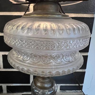 Vintage Frosted Glass Oil Lamp Converted to Electric Tabletop Lamp