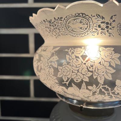 Vintage Frosted Glass Oil Lamp Converted to Electric Tabletop Lamp