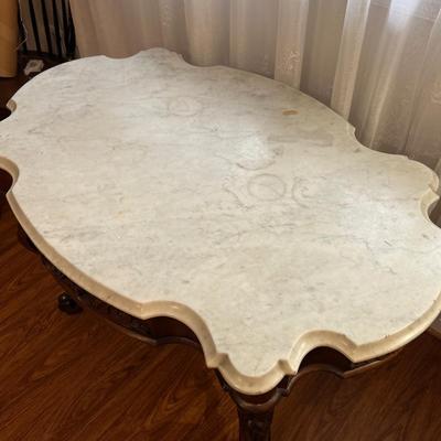 Vintage Carved Wood Marble Top Parlor Table
