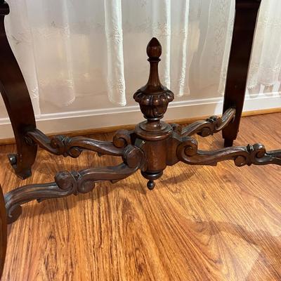 Vintage Carved Wood Marble Top Parlor Table