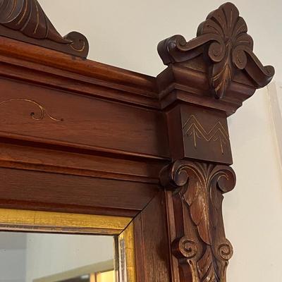 Vintage 5' Tall Ornate Carved Wood Mirror