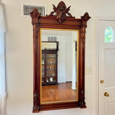Vintage 5' Tall Ornate Carved Wood Mirror