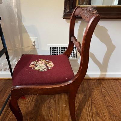 Vintage Pair of Rose Carved Wood Accent Chairs