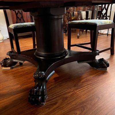 Mahogony Claw Foot Round Table w Leaves & 4 Chairs