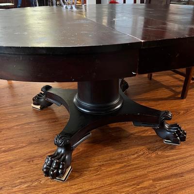 Mahogony Claw Foot Round Table w Leaves & 4 Chairs
