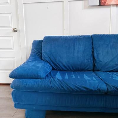 Vintage Postmodern 1980’s Cobalt Blue Sculptural Loveseat Sofa Couch Sofa by Natuzzi • Made in Italy