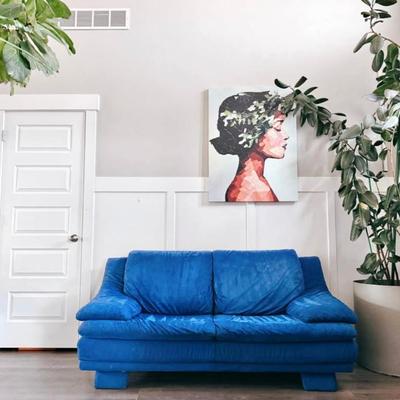 Vintage Postmodern 1980’s Cobalt Blue Sculptural Loveseat Sofa Couch Sofa by Natuzzi • Made in Italy