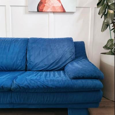 Vintage Postmodern 1980’s Cobalt Blue Sculptural Loveseat Sofa Couch Sofa by Natuzzi • Made in Italy