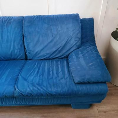 Vintage Postmodern 1980’s Cobalt Blue Sculptural Loveseat Sofa Couch Sofa by Natuzzi • Made in Italy
