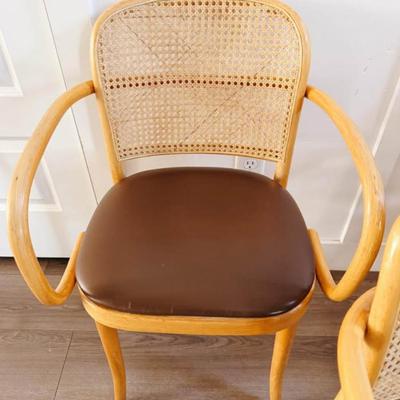 Set of 6 Vintage Cane Back Bentwood Captain’s Dining Prague Chairs w/Brown Vinyl Seats by Josef Frank & Josef Hoffmann for Thonet