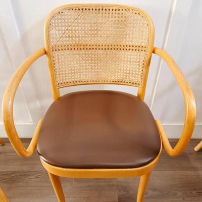 Set of 6 Vintage Cane Back Bentwood Captain’s Dining Prague Chairs w/Brown Vinyl Seats by Josef Frank & Josef Hoffmann for Thonet