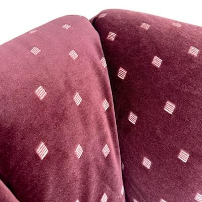 Vintage Postmodern 6-Piece Maroon Square Dotted Shell Channel Tufted Velvet Sectional Sofa Couch w/Parson’s Wrapped Legs & Matching...