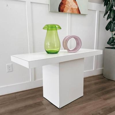 Vintage White Laminate Rectangular Pedestal Base Sofa Or Entry or Console Table Stand