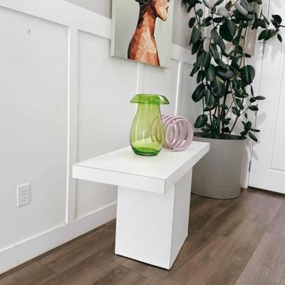 Vintage White Laminate Rectangular Pedestal Base Sofa Or Entry or Console Table Stand