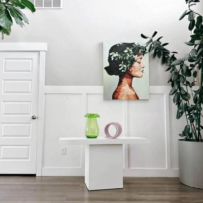 Vintage White Laminate Rectangular Pedestal Base Sofa Or Entry or Console Table Stand