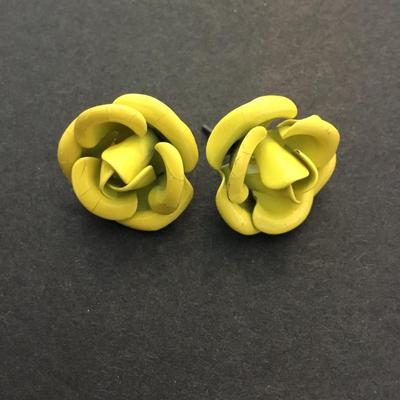 Vintage metal enamel, rose, flower, stud, earrings