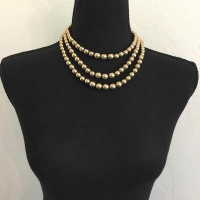 Beautiful, rare vintage Monet, three strand gold bead, choker necklace