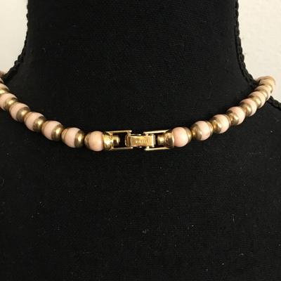 Beautiful vintage Avon lite blush pink beard, and gold toned necklace