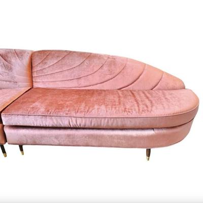 Vintage Mid Century 1960’s 3-Piece Art Deco Mauve Pink Velvet Upholstered Sectional Sofa Couch with/Channel Tufted Shell Back &...