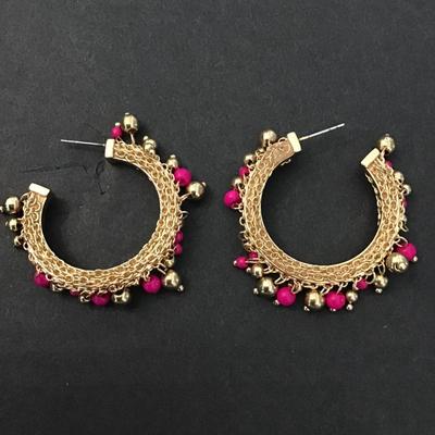 Pretty gold tone beaded hoop earrings