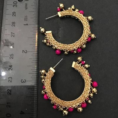 Pretty gold tone beaded hoop earrings
