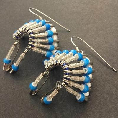 Handmade safety pin native American Indian headdress bead dangle earrings