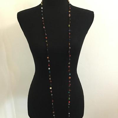 Extra long multicolored glass bead necklace