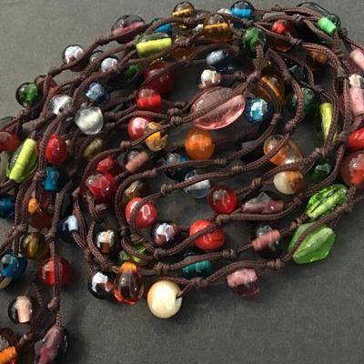Extra long multicolored glass bead necklace