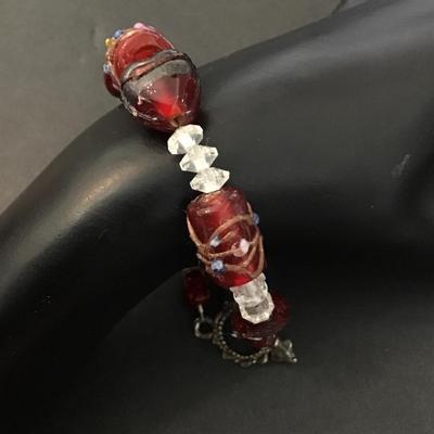 Vintage glass art beaded stretch bracelet